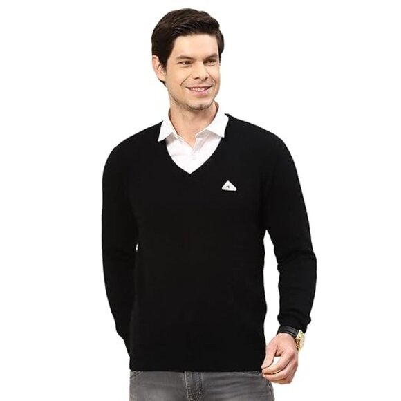 Monte Carlo Black V-Neck Wool Sweater Size 40 US Large warm classic winter - Picture 2 of 7